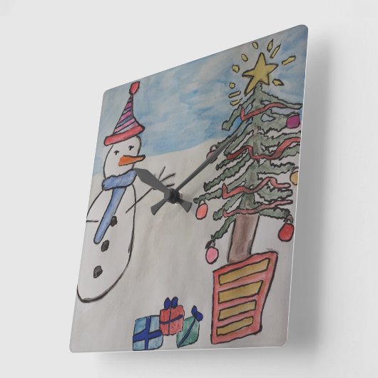 Sneeuwman- en kerstboomwandklok vierkante klok (Hoek)