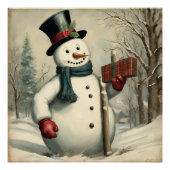 Sneeuwman en Kerstcadeau Winter Illustratie Perfect Poster (Voorkant)