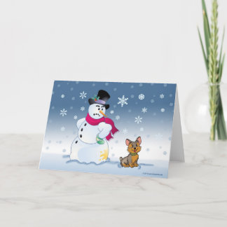 Sneeuwman en Kerstkaart Yorkie Feestdagen Kaart