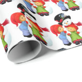 sneeuwman en kinder partij cadeaupapier (Rol Hoek)