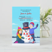 Sneeuwman en kinderen Verjaardagsfeestje Kaart (Staand voorkant)