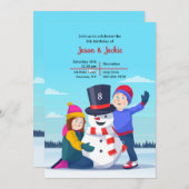 Sneeuwman en kinderen Verjaardagsfeestje Kaart (Voorkant / Achterkant)