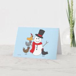 Sneeuwman en kippen feestdagen kaart