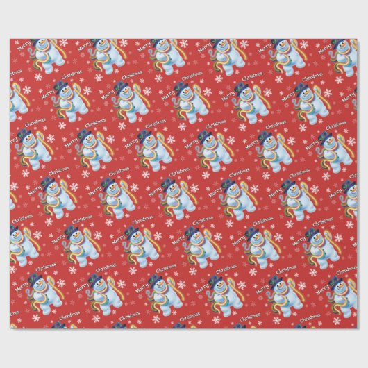 Sneeuwman en klatergoud Kerst glanzend inpakpapier (Vlak)