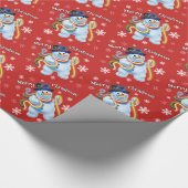 Sneeuwman en klatergoud Kerst glanzend inpakpapier (Hoek)