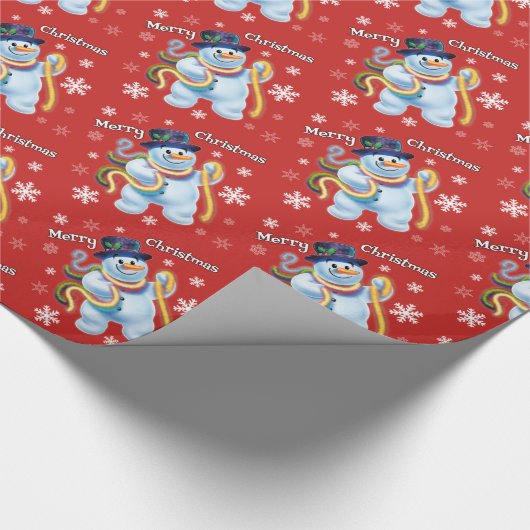 Sneeuwman en klatergoud Kerst glanzend inpakpapier (Hoek)