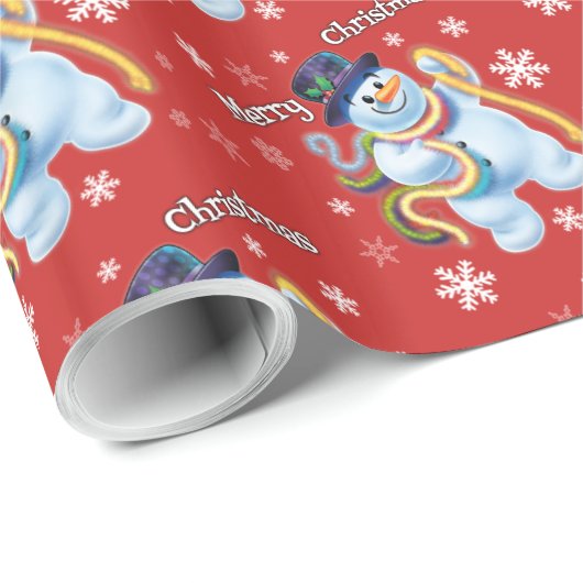 Sneeuwman en klatergoud Kerst glanzend inpakpapier (Rol Hoek)