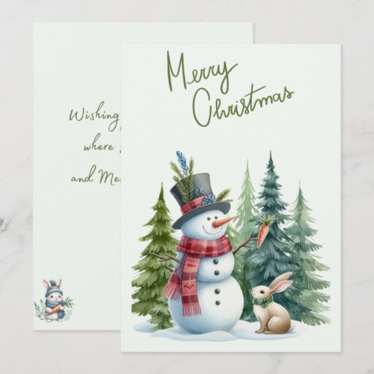 Sneeuwman en konijn vrolijke kerst Kaart (Voorkant / Achterkant)