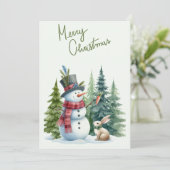 Sneeuwman en konijn vrolijke kerst Kaart (Staand voorkant)