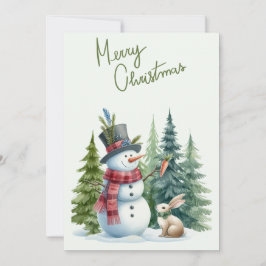 Sneeuwman en konijn vrolijke kerst Kaart