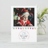Sneeuwman en licht met foto feestdagenkaart (Staand voorkant)