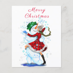 Sneeuwman en meisje dansen Kerst Flyer