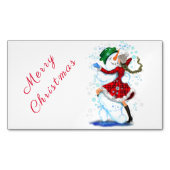 Sneeuwman en meisje dansen kerstmagneten magnetisch visitekaartje (Voorkant)