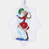 Sneeuwman en Meisje Dansers Kerst Ornament Kaart (Links)