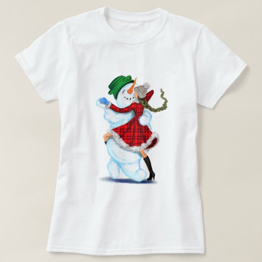 Sneeuwman en meisje dansers Kerst T-shirt (Design voorkant)