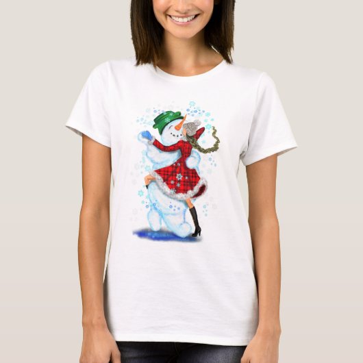 Sneeuwman en meisje dansers Kerst T-shirt (Voorkant)