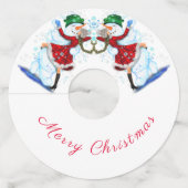 Sneeuwman en meisje dansers kerst wijnglas Label (Voorkant)