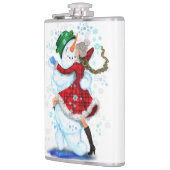Sneeuwman en meisje dansers kerstfles heupfles (Links)