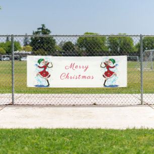 Sneeuwman en meisje dansers tango kerstbanner spandoek