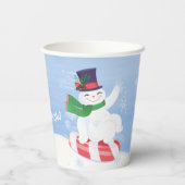 Sneeuwman en pepermunt blauwe papieren bekers (Achterkant)