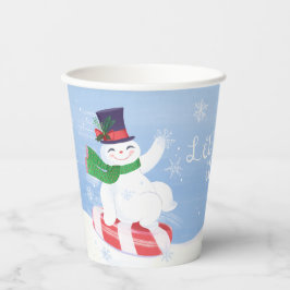 Sneeuwman en pepermunt blauwe papieren bekers
