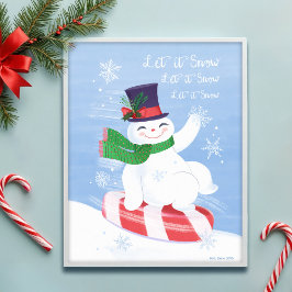 Sneeuwman en pepermunt laten sneeuwkunst afdrukken poster