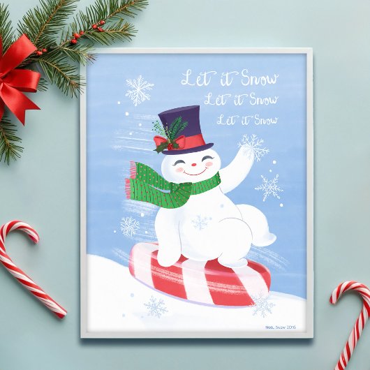 Sneeuwman en pepermunt laten sneeuwkunst afdrukken poster