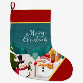 Sneeuwman en pinguïn grote kerstsok