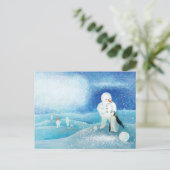 Sneeuwman en Pinguïn Illustratie Briefkaart (Staand voorkant)