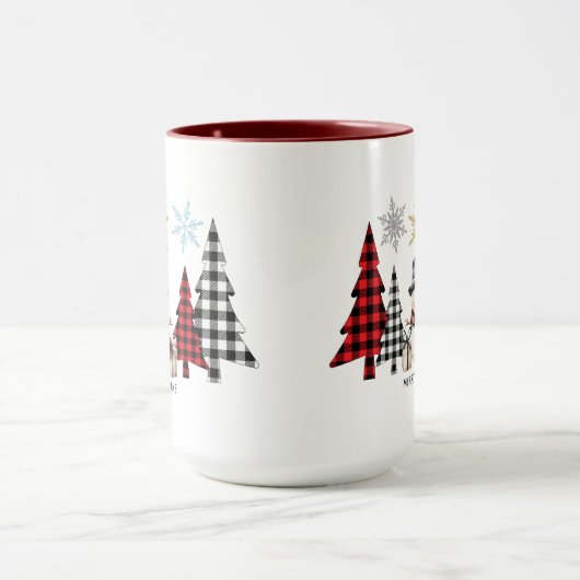 Sneeuwman en plaid kerstboom - Gezellig winterschi Mok (Midden)