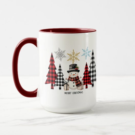 Sneeuwman en plaid kerstboom - Gezellig winterschi Mok (Links)