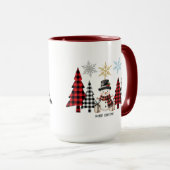 Sneeuwman en plaid kerstboom - Gezellig winterschi Mok (Voorkant rechts)