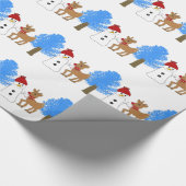 Sneeuwman en rendier in het bos cadeaupapier (Hoek)