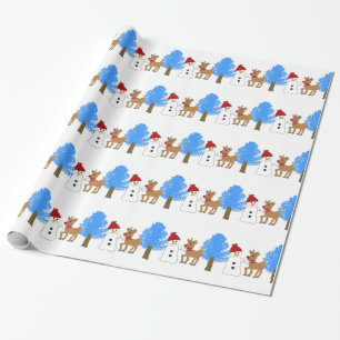 Sneeuwman en rendier in het bos cadeaupapier