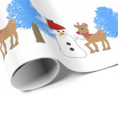 Sneeuwman en rendier in het bos cadeaupapier (Rol Hoek)