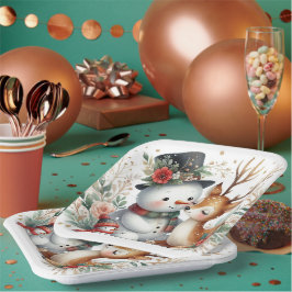 Sneeuwman en rendiervrienden papieren bordje