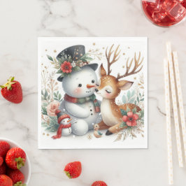 Sneeuwman en rendiervrienden servet