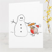 Sneeuwman en Robin vermakelijke kerstkaart Kaart (Gele Bloem)