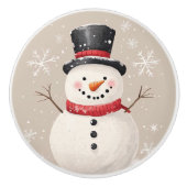 Sneeuwman en sneeuwvlokken Rustieke Kerst Keramische Knop (Voorkant)