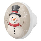 Sneeuwman en sneeuwvlokken Rustieke Kerst Keramische Knop (Rechts)