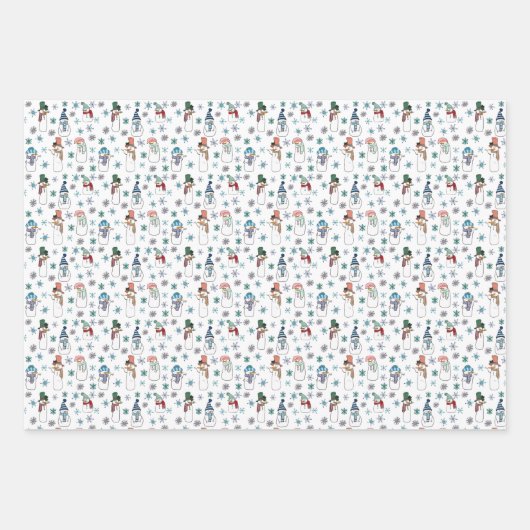 Sneeuwman en sneeuwvlokken Wrapping Paper Set van (Voorkant 3)