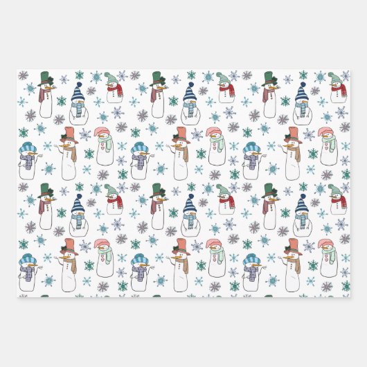 Sneeuwman en sneeuwvlokken Wrapping Paper Set van  (Voorkant 2)