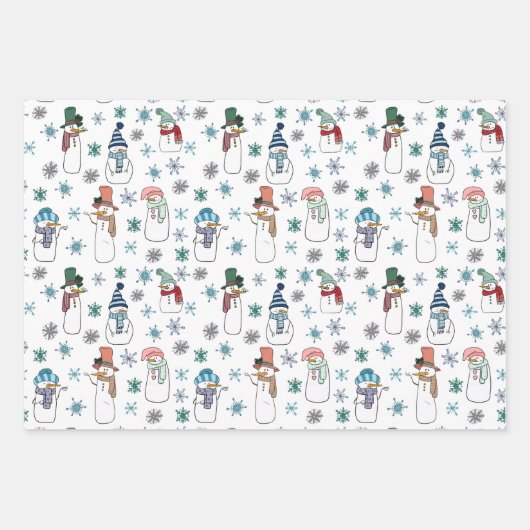 Sneeuwman en sneeuwvlokken Wrapping Paper Set van (Voorkant)