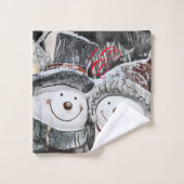 Sneeuwman en sneeuwvrouw die de doekset tekent bad handdoek (Wasdoekje)