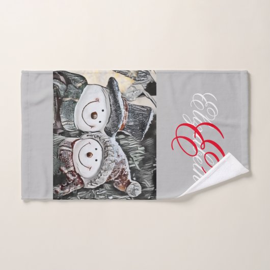 Sneeuwman en sneeuwvrouw die de doekset tekent bad handdoek (Handdoek)