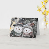 Sneeuwman en sneeuwvrouw die  Kaart tekent (Gele Bloem)