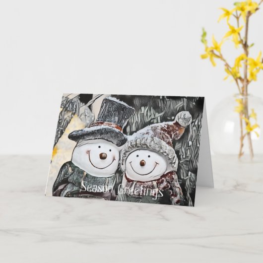 Sneeuwman en sneeuwvrouw die  Kaart tekent (Gele Bloem)