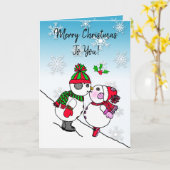 Sneeuwman en sneeuwvrouw onder de Mistletoe Kaart (Gele Bloem)
