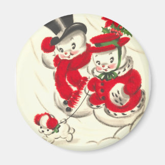 sneeuwman en sneeuwvrouw ronde magneet