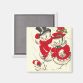 sneeuwman en sneeuwvrouw vierkante magneet (Voorkant / Achterkant)